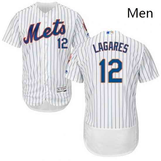 Mens Majestic New York Mets 12 Juan Lagares White Home Flex Base Authentic Collection MLB Jersey